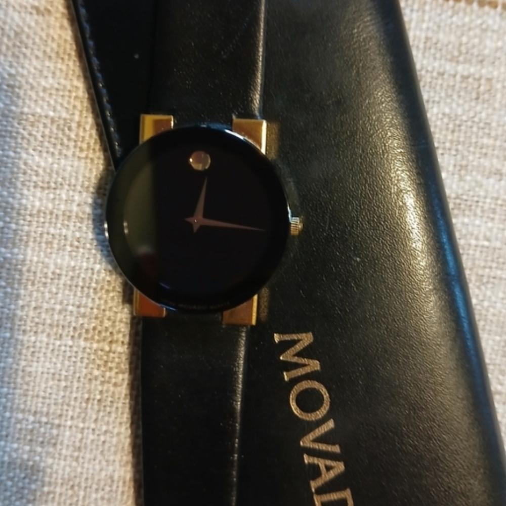 Movado Museum Black & Gold Watch